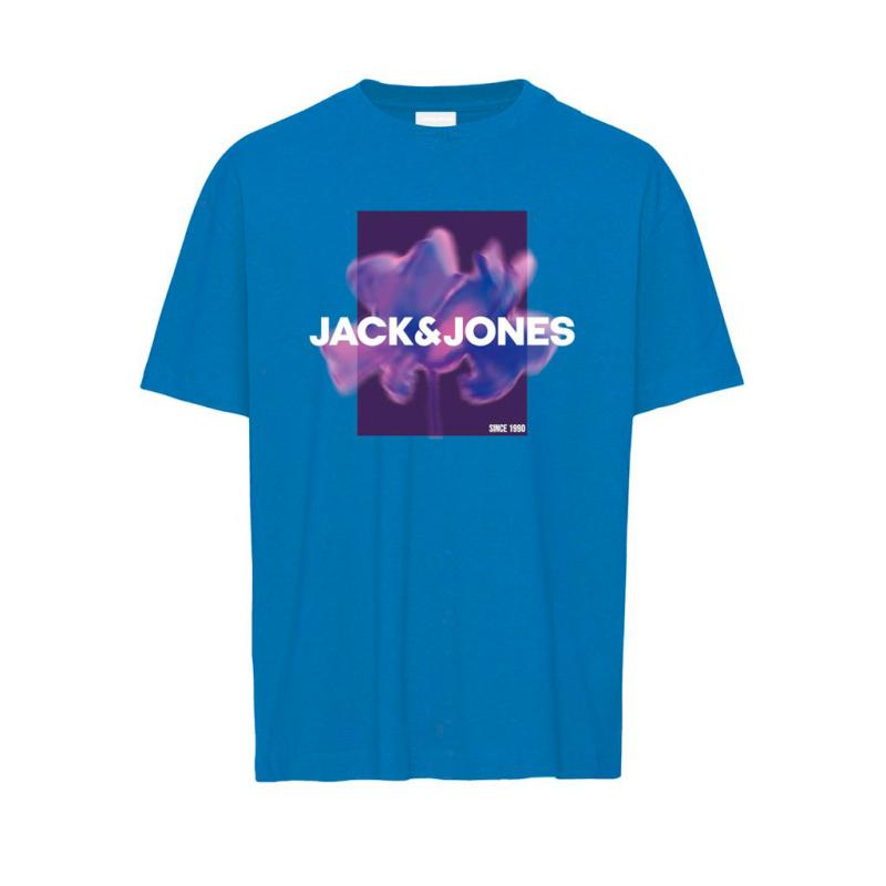 Jack&Jones Jcoflorals Tee Ss Crew Erkek T-shirt (12256159) Mavi