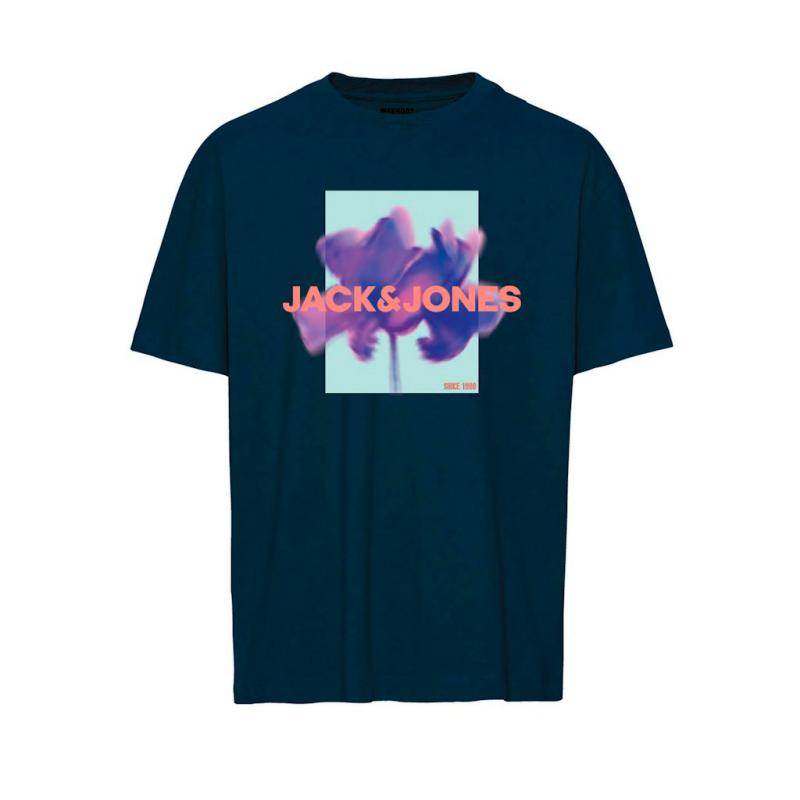 Jack&Jones Jcoflorals Tee Ss Crew Erkek T-shirt (12256159) Koyu Mavi