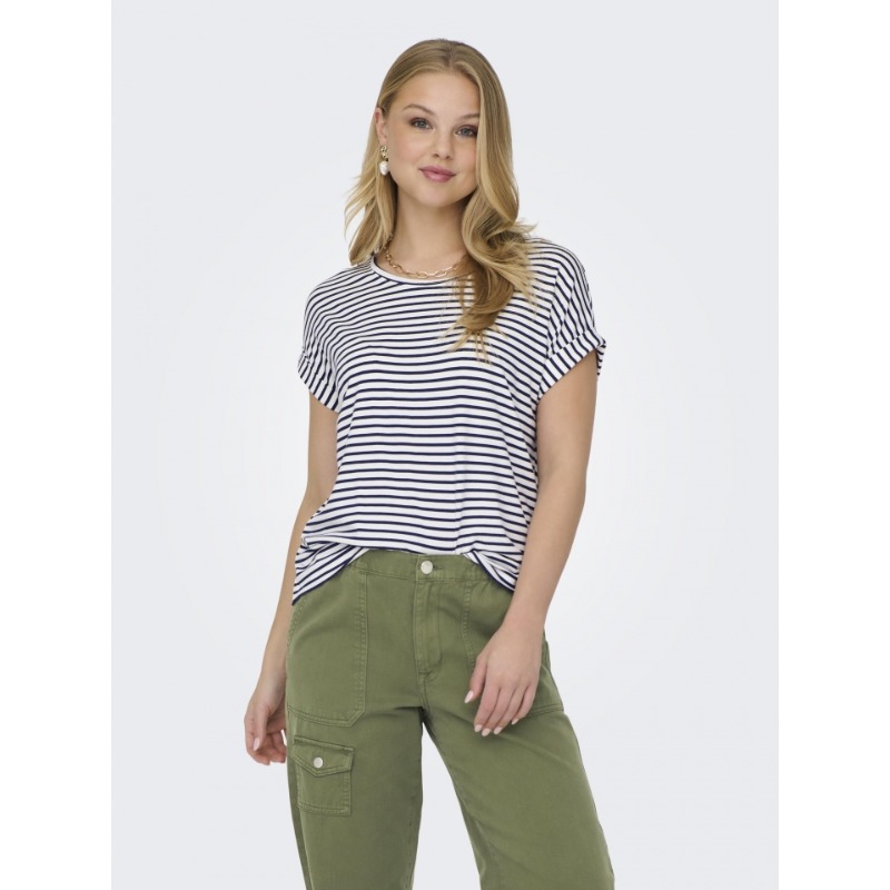 Only Onlmoster Stripe S/S O-Neck Top Jrs Noos Kadın T-shirt (15206243) Beyaz