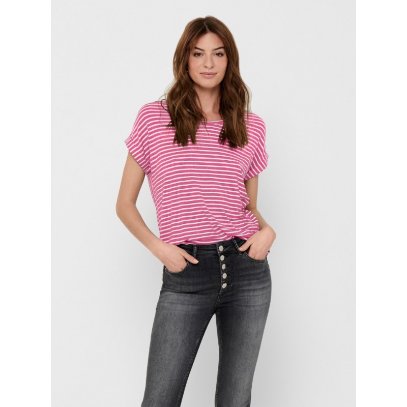 Only Onlmoster Stripe S/S O-Neck Top Jrs Noos Kadın T-shirt (15206243) Pembe