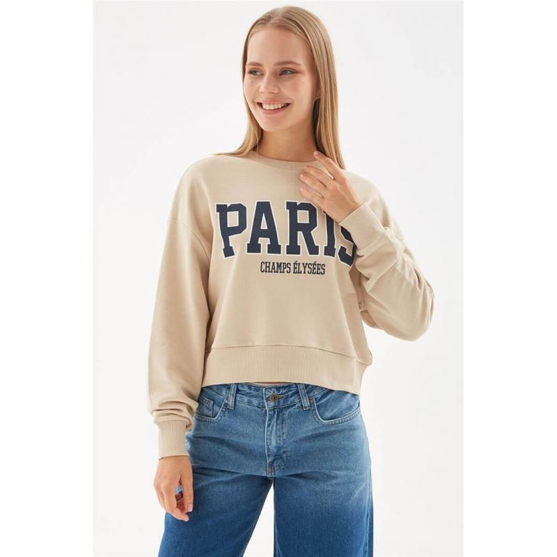 Fashion Friends Kadın Crop Sweatshirt (24K0053K1) Bej