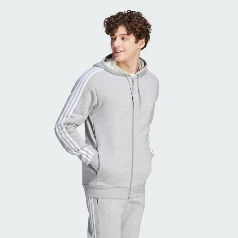 Adidas 3S Fl Fz Hd Erkek Fermuarlı Sweatshirt (IJ6479) Gri