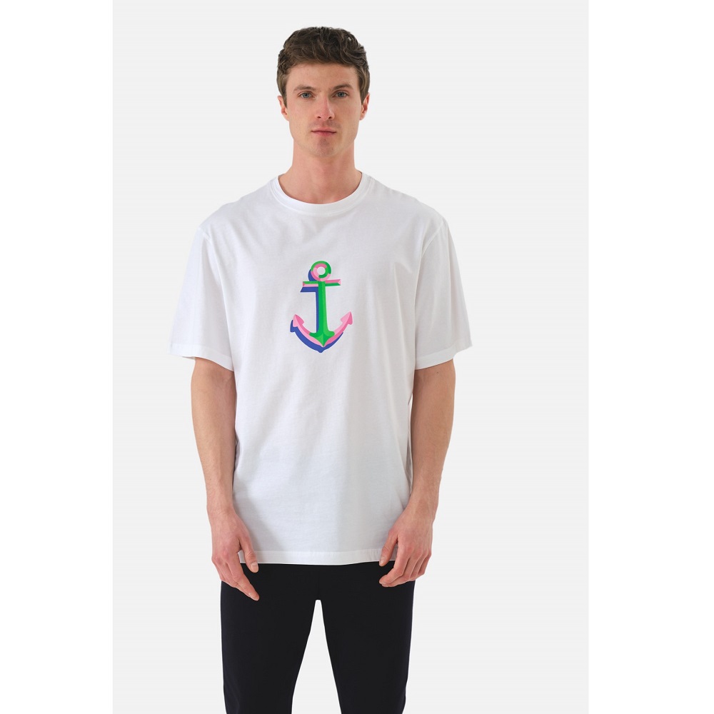 John Frank Oversize Erkek T-shirt (JFTOOB23-ANCHOR) Beyaz