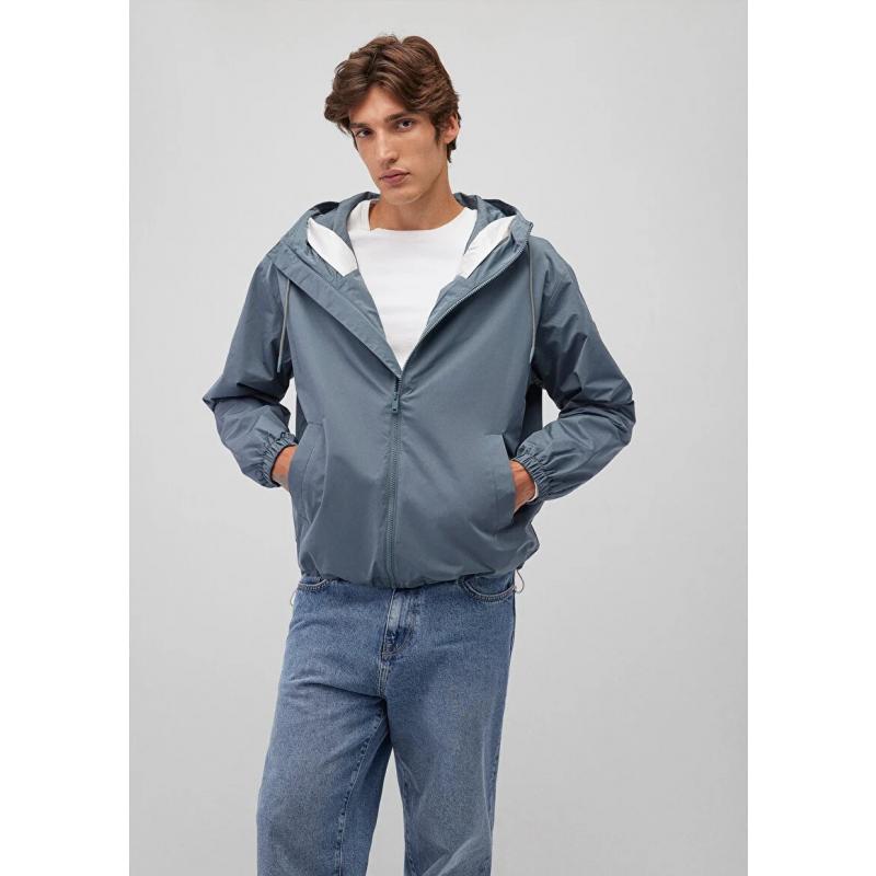 Mavi Kapüşonlu Erkek Oversize Ceket (M0110232-80889) Gri