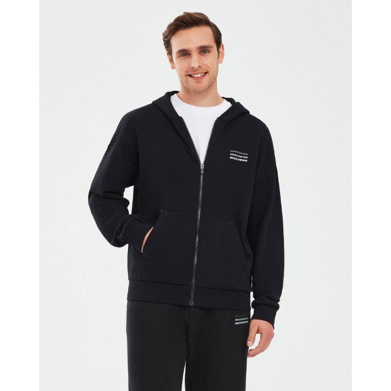 Skechers Essential Full Zip Hoodie Erkek Sweatshirt (S232233-001) Siyah