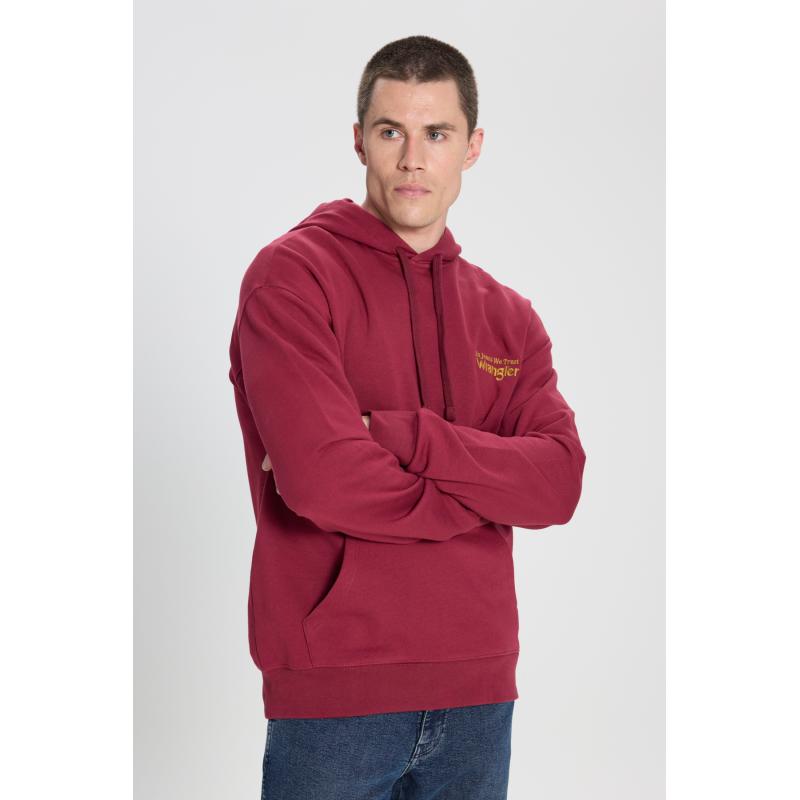 Wrangler Erkek Relaxed Fit Kapüşonlu Sweatshirt (W6M95935810) Bordo